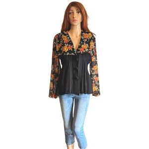 Vintage Floral Button Down shoulder pads blouse